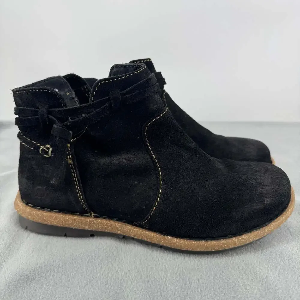 Born Wynter Womens 8 Black Suede Leather Ankle Boots Booties BR0017409